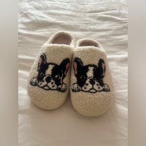SHEIN Cream and Black Dog Slippers